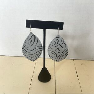 LEATHER Earrings Handmade Zebra Print Gray and Black